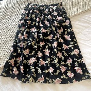 Vintage floral midi skirt - black pink size medium large